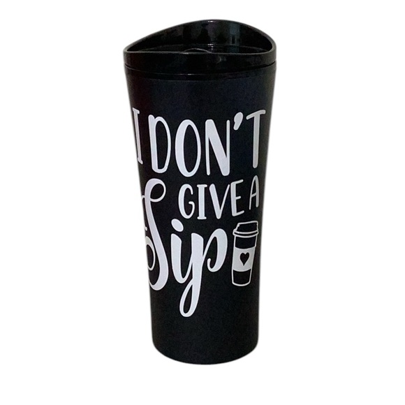 Other - 2/$10 (Flawed)Black Travel Mug with White Text